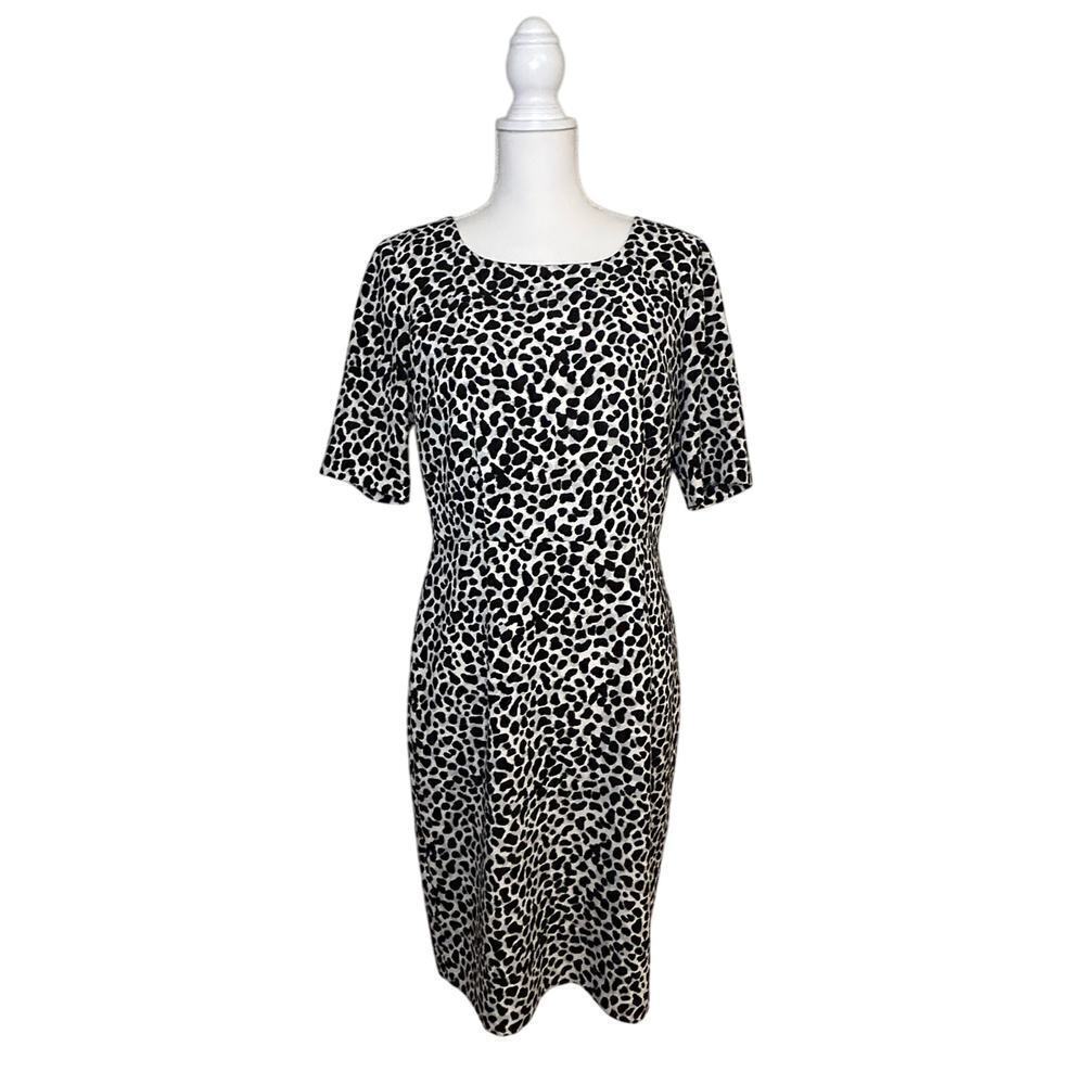 Talbots short sleeve fully lined black cheetah print sheath dress size 8